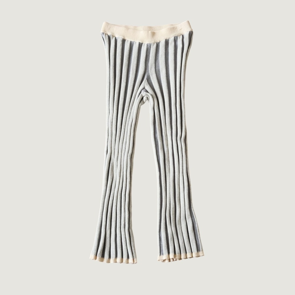 Free People Free-est Pants Grey Cream Ribbed Knit Wide Leg Cotton Lounge XS 3443